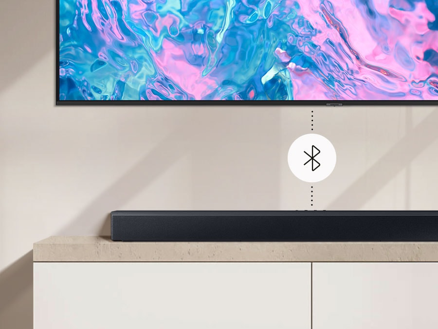 Samsung HW-C43C soundbar with Bluetooth TV Connection for wireless audio streaming.
